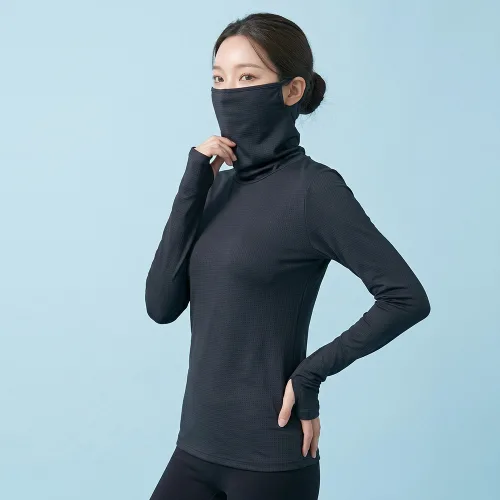 [투엘라] 여성 메쉬 마스크넥 티셔츠_핑거홀 자외선차단 쿨쉴드