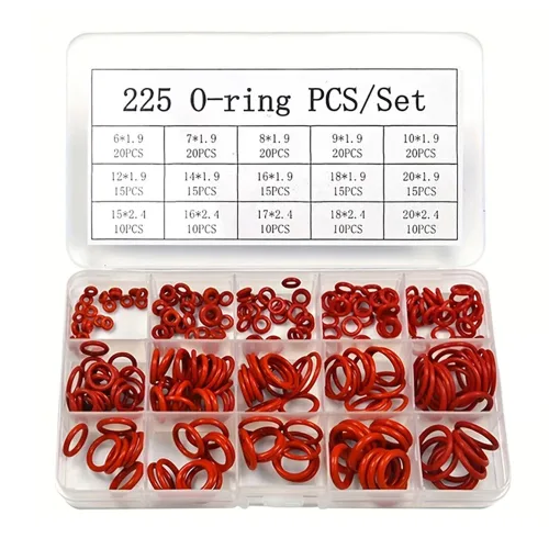 ITL 실리콘 오링 세트 실리콘 블랙 고무링 내열 VMQ 15종 225PCS 레드, 1세트