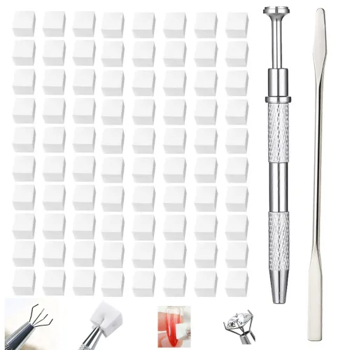 100Pcs 부드러운 네일 스펀지, 오브레 네일 아트 도구, 네일 아트 스펀지(잡는 펜 포함), 스트로우 스푼, 오브레 네일 브러시, 매니큐어 전문 액세서리 공급품, 1세트, 화이트