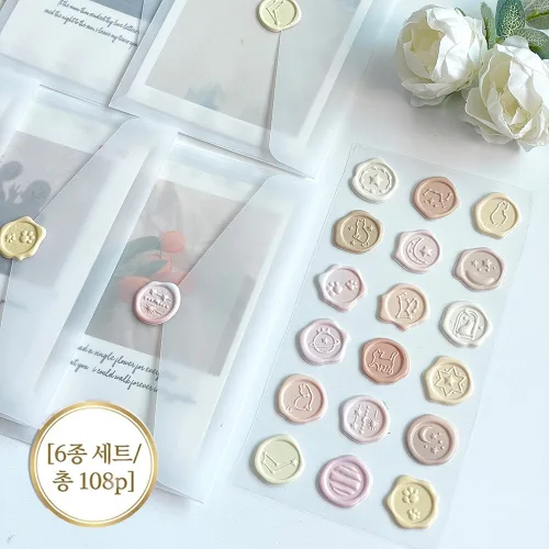 미마르 청첩장 봉투 마감 실링왁스 스티커 6종 세트 108p, 클래식 6종, 1세트