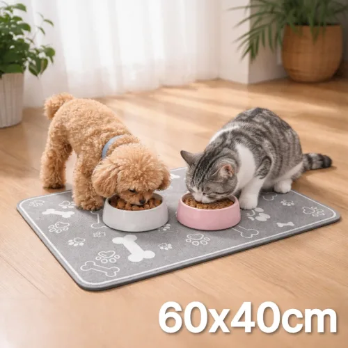 에이트몰 물기흡수 고양이 강아지 식기매트, 뼈다귀 그레이 60x40cm, 1개