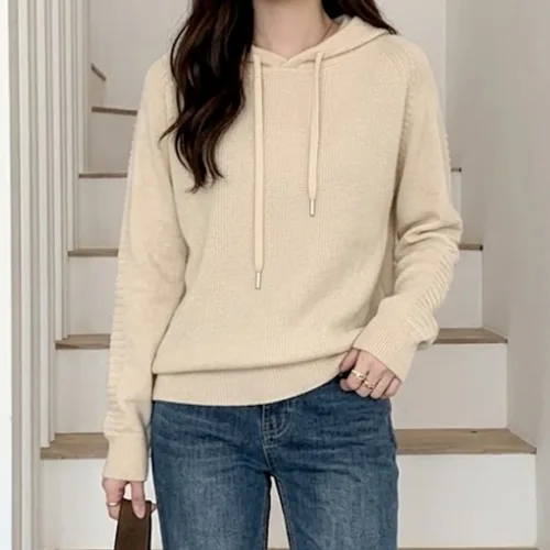 더시럽 여성용 르베 래글런 데일리 후드 니트티