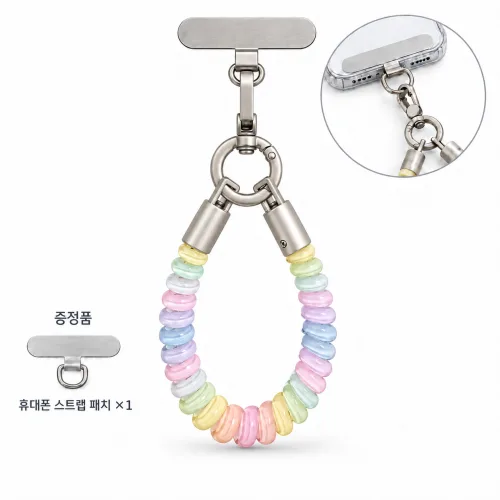스프링 휴대폰 손목 스트랩 핸드폰 키링, 1개, 파스텔 그라데이션