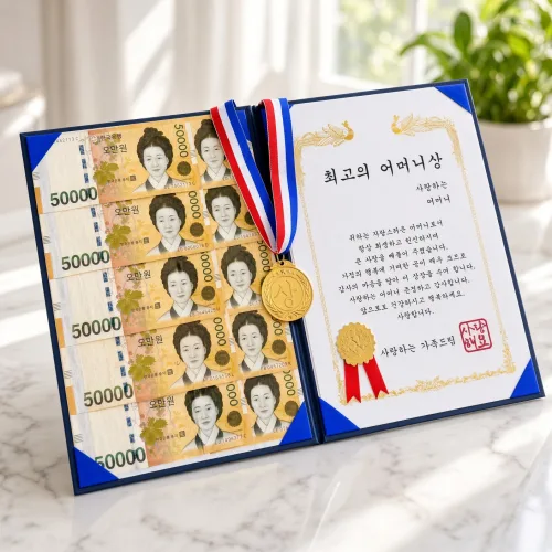 프렌치로즈 용돈 상장 금메달 이벤트 부모님 감사 생신 환갑 칠순, 1개, 네이비
