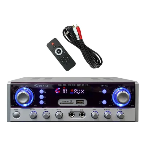 데닉스 블루투스 2채널 앰프 DY-302+리모콘+PC선3M 140와트 매장용 카페용 업소용 음식점 USB 마이크2개, 앰프, DY-302