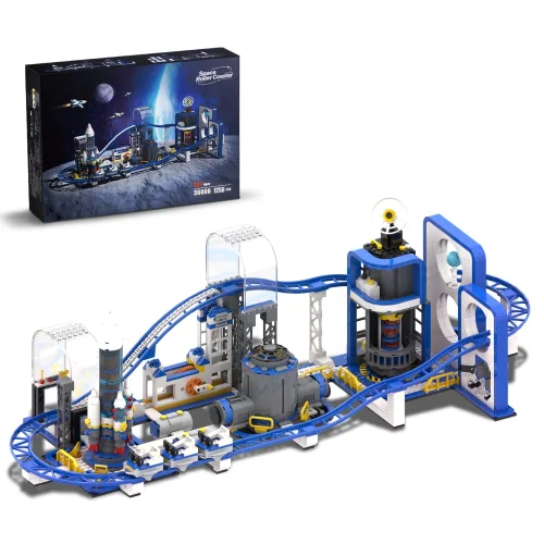 MOC 우주 롤러코스터 블록 조립 세트 창의력 STEM 취미 선물, 1개