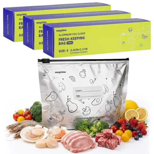 Easytime 밀폐용백 다회용 슬라이더 지퍼백 냉장고정리 은박봉투 냉장 냉동 겸용 스탠딩 30pcs, 3세트, 10개, 소(S)