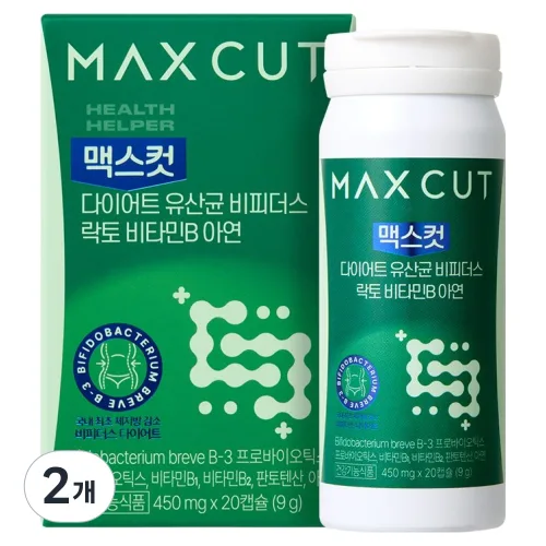 헬스헬퍼 맥스컷 다이어트 유산균 51억 CFU 비피더스 락토 비타민B 아연 9g, 2개, 20정