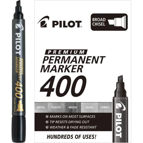 파일럿 프리미엄 400 영구 마커, 넓은 포인트 끌 팁, 검 PILOT Premium 400 Permanent Markers, Broad Point Chisel Tip, Black