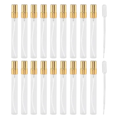18개입 유리 아토마이저 병 10ml-리필 가능한 여행용 향수 스프레이, 향수 샘플과 호환용 리필 병, 디캔팅 포함