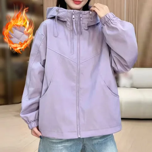 Lacdi 여성 두꺼운 바람막이 점퍼 루즈핏 방한 방풍 보온 후드집업 자켓 캐주얼 심플 여자 재킷 아우터