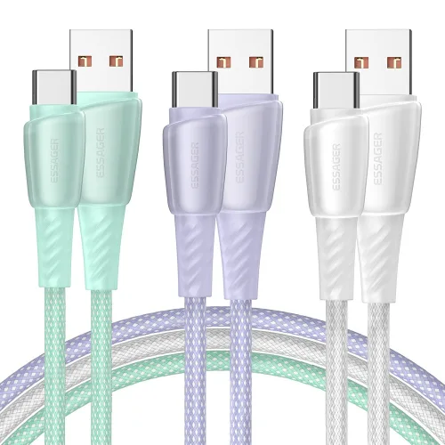 Essager 다채로운 PD100W 6A USB A타입 to C타입 고속충전 케이블 2개입, 2개, 퍼플, 1m