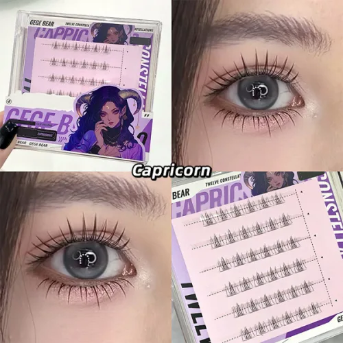 Gege Bear 접착제 없는 인조 속눈썹 12 가지 조디악 스타일 자연스러운 만화 모양 클리어 밴드 어퍼용 세그먼트 해바라기 속눈썹