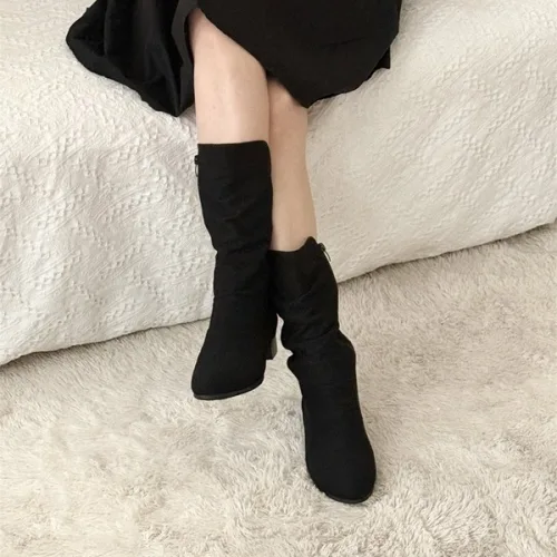 페루지노 코튼 백레이스업 지퍼 미들부츠 3cm PE-P225