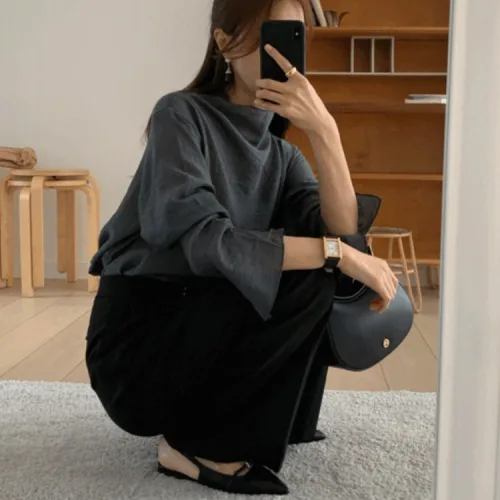 루어스룸 셀로 플리츠 하프넥 블라우스