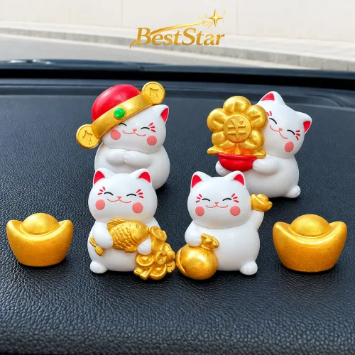 BestStar 차량용 대시보드 미니 고양이 장식 귀여운 인테리어 소품, 1세트, 복고양이+황금원보 세트