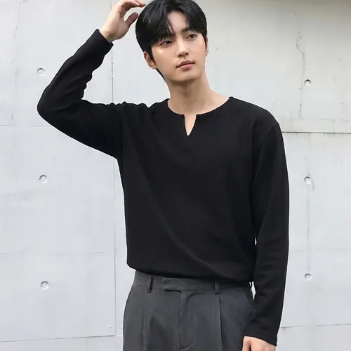 엘엑스티 남성용 링클프리 엠보 브이 슬릿넥 티셔츠