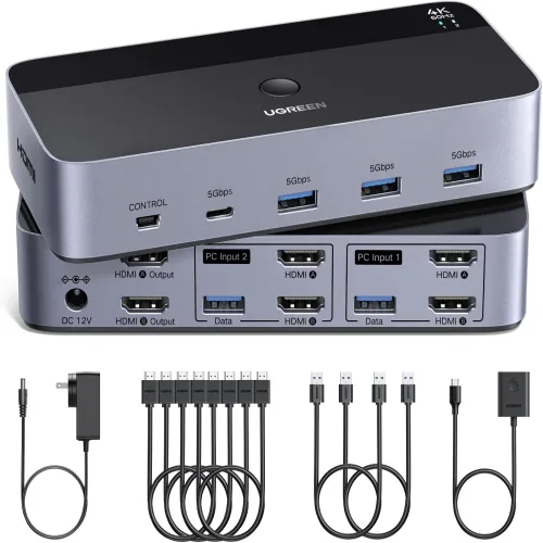 UGREEN HDMI KVM 4K 60Hz 2 2 2 2 4 USB 3.0 2 2 HDMI 4 USB 2 스위치 모니터 컴퓨터 입력, 1개, 55455