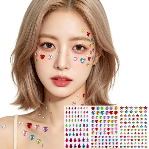 별라 페이스 큐빅 스티커 무대 공연용 얼굴 반짝이 별 원형 3종 세트, 3개, 다채로운