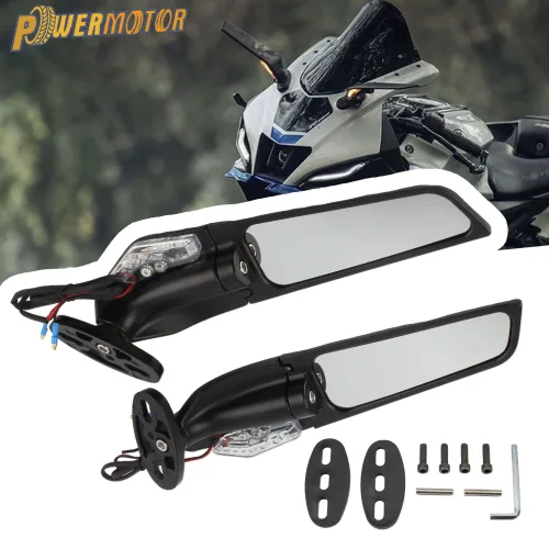 가와사키 스즈키 야마하 혼다 CBR650R F CBR1000RR CBR600RR 범용 오토바이 미러 개조 윈드 윙 회전식 개조가와사키 닌자야마하 R15 스즈키 GSXR1000, 1세트, 검은색