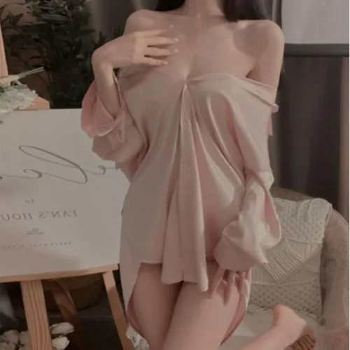 여성 새틴 잠옷 남친셔츠 스타일 버튼 오픈 디자인 셔츠형 슬립웨어 새틴 원단 홈웨어