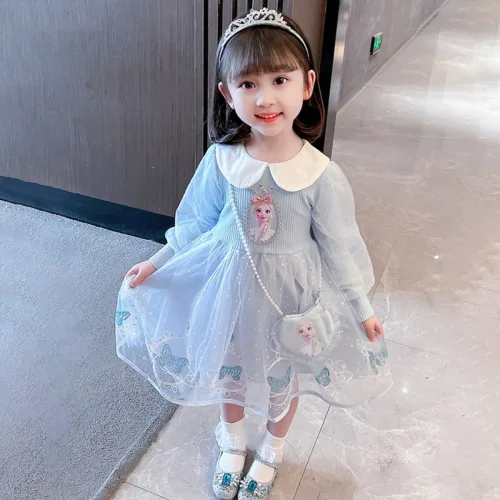 키즈 엘사 원피스와 가방 겨울왕국 엘사 가방포함 긴팔 드레스(사은품 왕관,지휘봉)