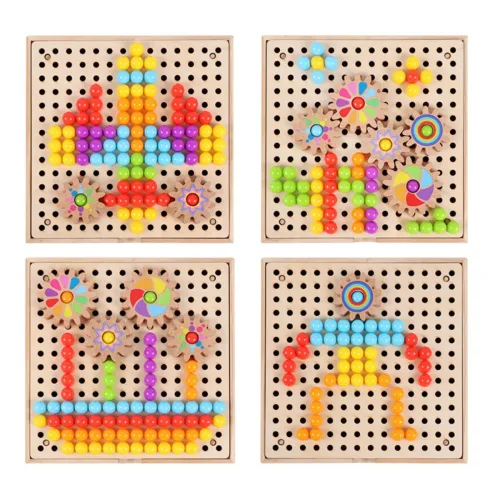 마크라쏭 원목 버섯 네일 모자이크 시지각 블럭 소근육 어린이집 유치원 교구 활동완구, 버섯네일모자이크, 1개