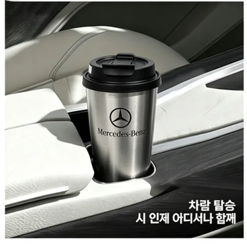 메르세데스 벤츠 순티타늄 텀블러 520ml 이중진공 보온보냉 자동차 컵 사무실 휴대용 커피머그 선물용 LM2298, 블랙BK, 1개, 520ml