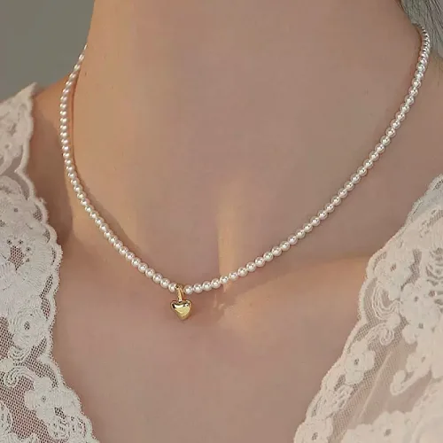 여성 실버 하트 펜던트 담수진주 초커 목걸이 데일리 여성 네크리스