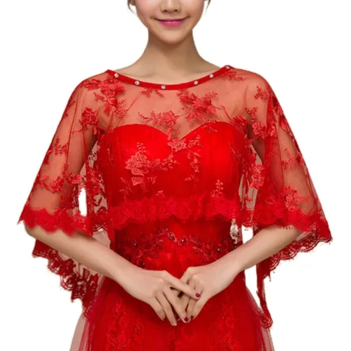 라인스톤 이브닝을 위한 여성 자수 플라워 레이스 웨딩 숄 케이프 속눈썹 트림 하이 로우 툴레 브라이덜 케이프 볼레로 랩 커버