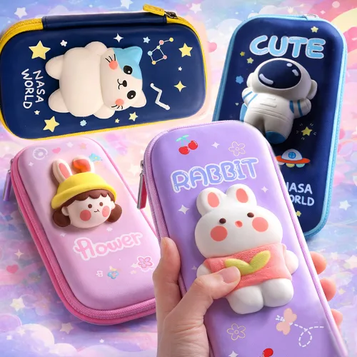 FOOI 말랑이 스퀴시 귀여운 캐릭터 대용량 펜슬케이스 필통 파우치, 2개, 04. 우주냥이