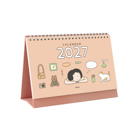 인디고 2027 일상 일러스트 탁상 달력 데스크 캘린더, 1개, 단일
