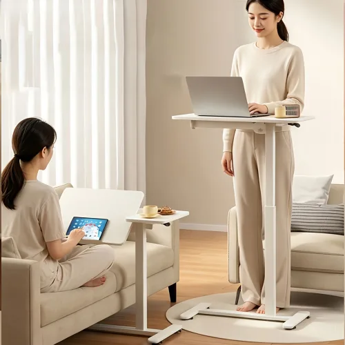 사이드테이블 침대 옆 쇼파 미니 테이블 회전 책상 이동식 높이조절 승강 접이식 침실 침대용 휴대용 협탁, 화이트(80*40cm)