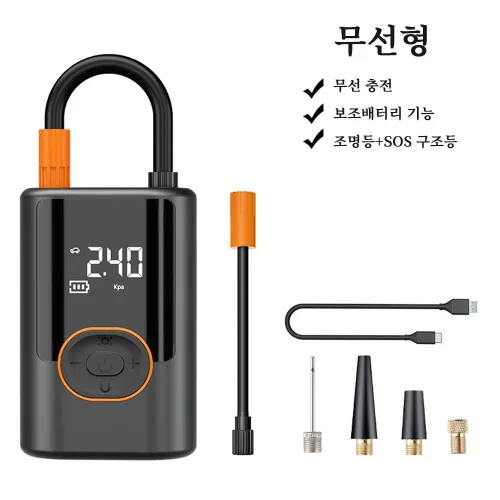 SAEGIL 휴대용 올인원 에어펌프 주입기 타이어 압력 모니터링/led손전등/보조배터리/자동차 농구공 자전거 오토바이 다용도에어펌프, 블랙