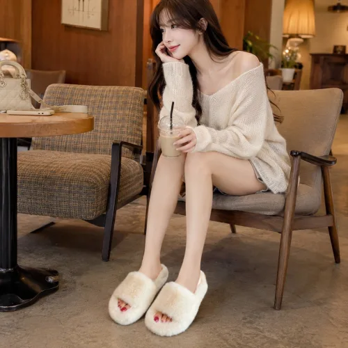 포근 페이크퍼 오픈토 슬리퍼 SBAO98